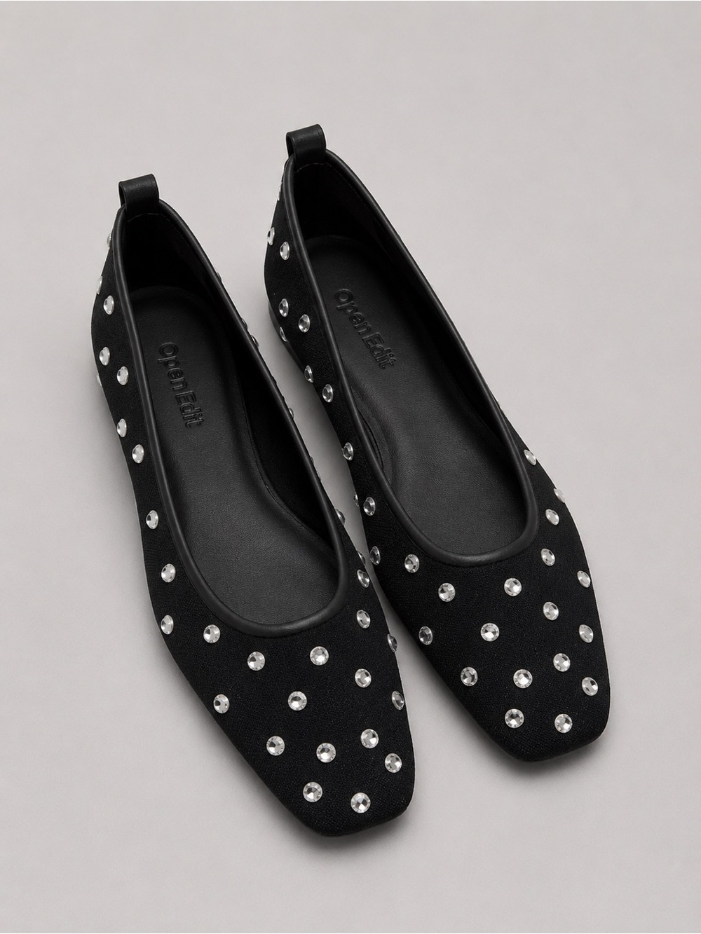 OPEN EDIT LENNOX RHINESTONE MESH FLAT IN BLACK
